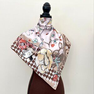 New Salvatore Ferragamo Icons Beige Silk Scarf